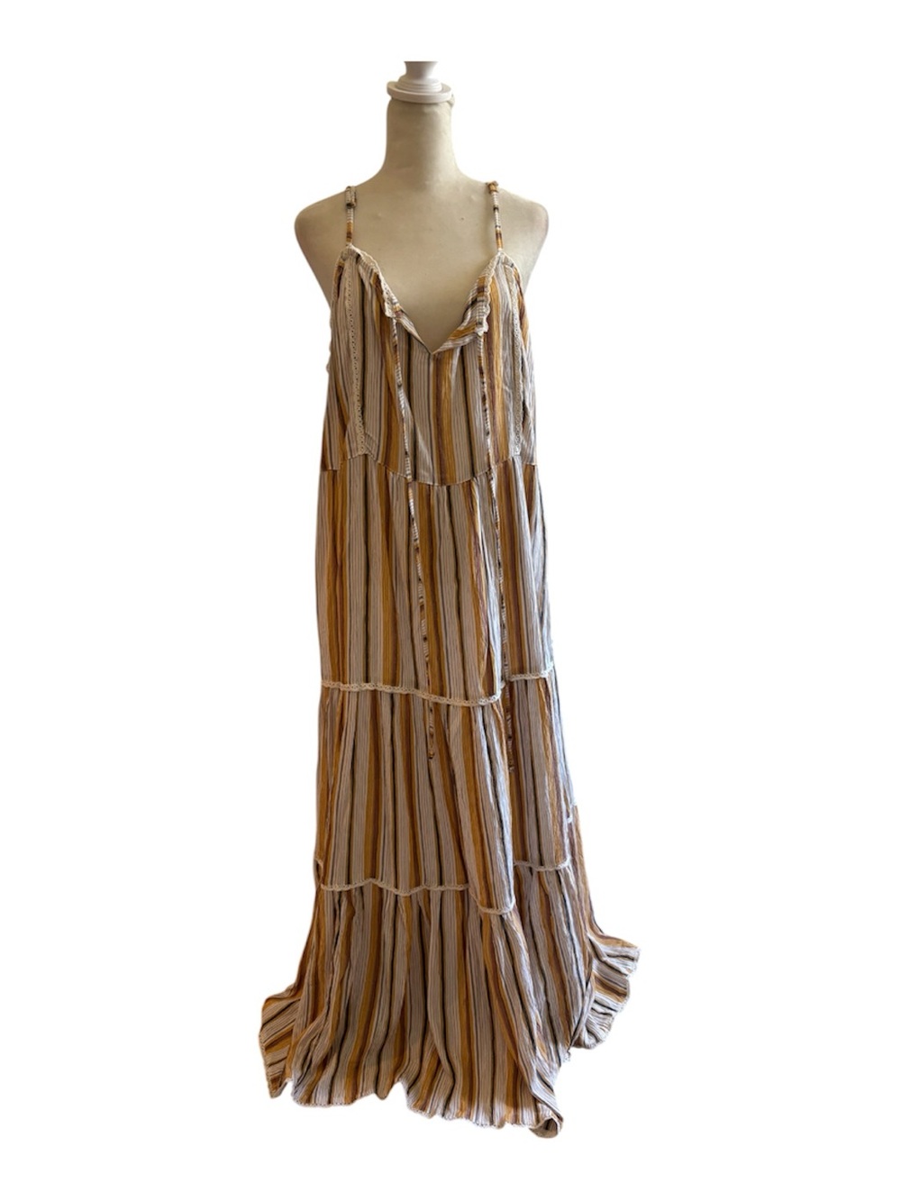 Boho Striped Maxi Slip Dress with Spaghetti Straps EUC Size 2x